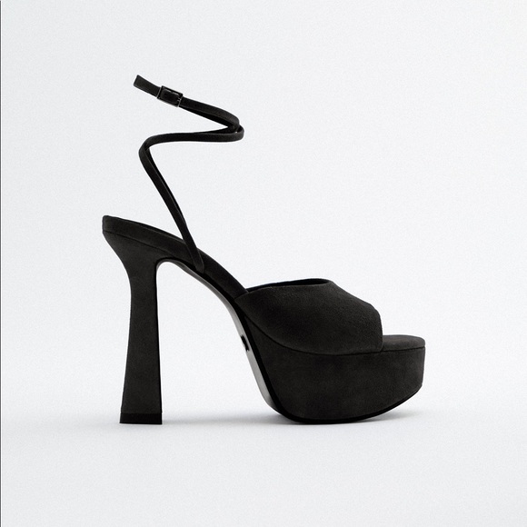 ZARA Black Suede Platform Sandals with Heel - Picture 1 of 7